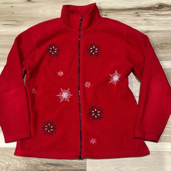 Nick & Sarah Vintage Red Zip Up Embroidered Snowflake Sweater Women’s Medium - Picture 1 of 3